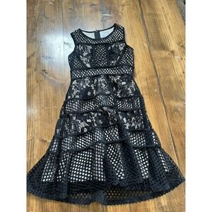 Blush by Us Angels Black Lace Fishnet Mesh Tiered Fit Flare Dress Girls Size 12